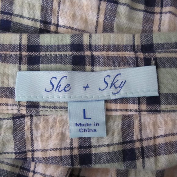She + Sky Mint Green and Navy Blue Plaid Shirtdress - L - Picture 6 of 7
